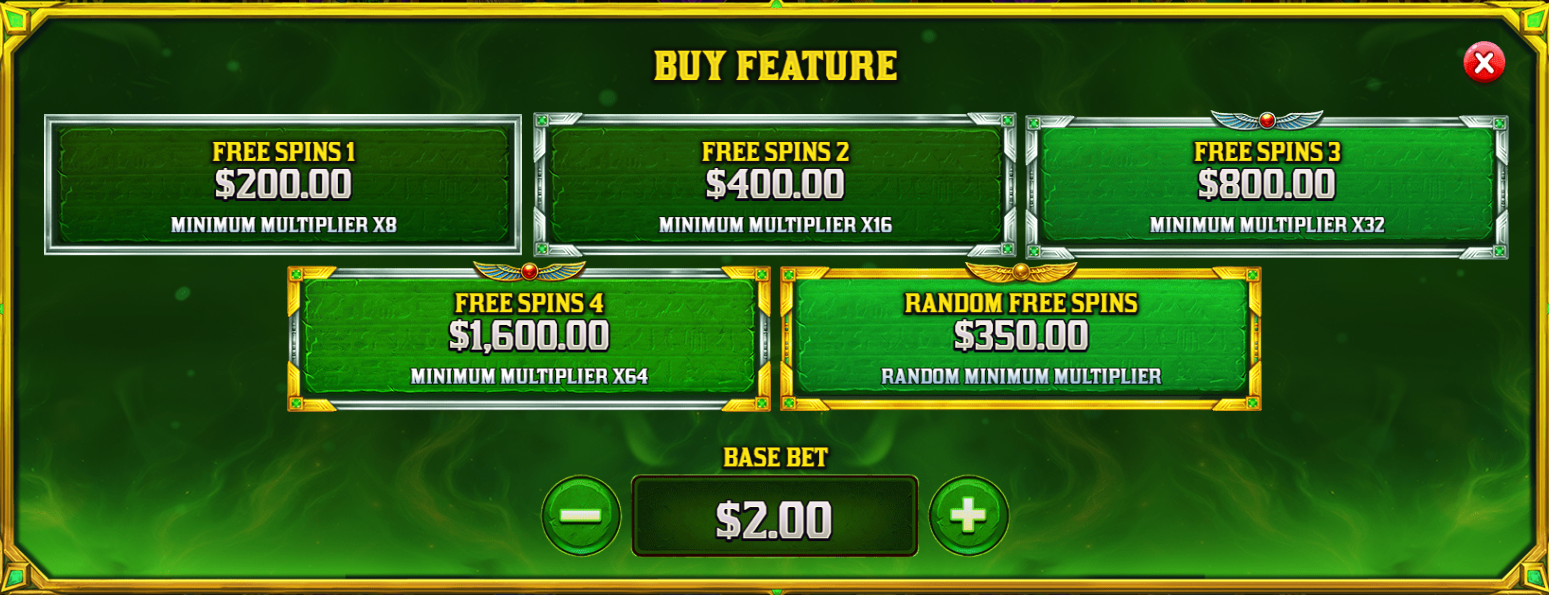 Fury of Anubis Special Bets – Ante Bet, Super Spin 1 and Super Spin 2 options